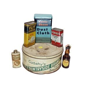 6 piece set of vintage advertising tins